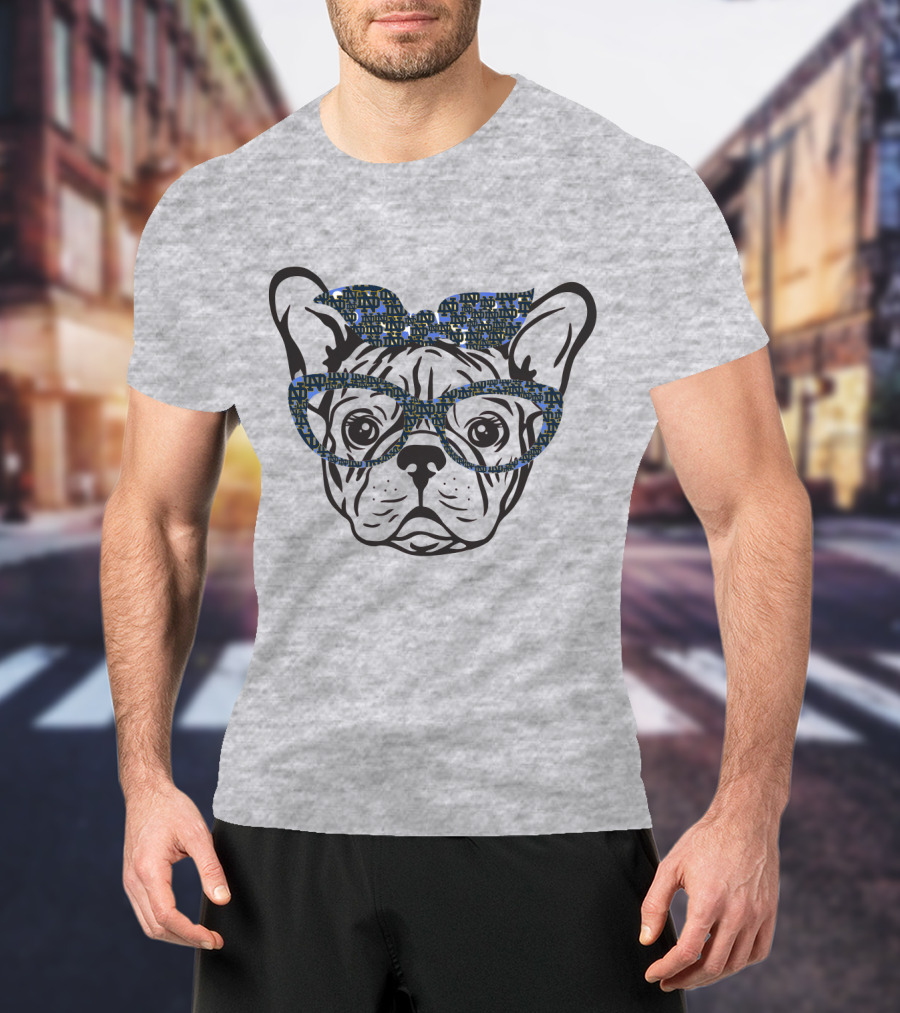 Bulldog Notre Dame Fighting Irish Patterned Glasses And Bow T-Shirt