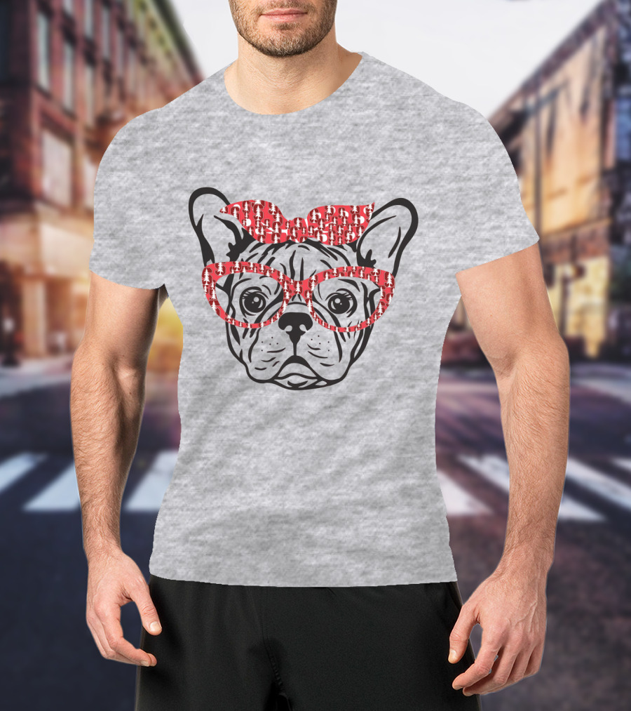Stanford Cardinal Bulldog With Red Glasses And Bow T-Shirt