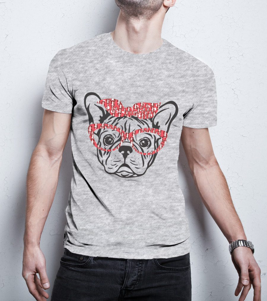 Stanford Cardinal Bulldog With Red Glasses And Bow T-Shirt