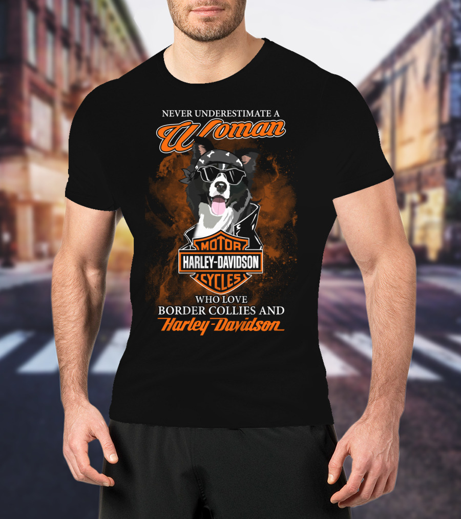 Never Underestimate A Woman Who Loves Border Collies And Harley Davidson T-Shirt