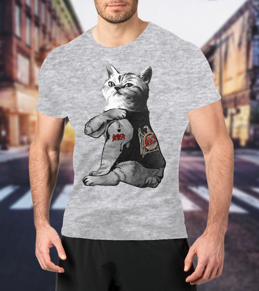 Cat Wearing Iconic Slayer Logo Vest T-Shirt