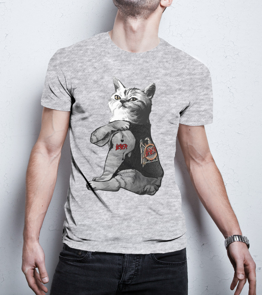 Cat Wearing Iconic Slayer Logo Vest T-Shirt