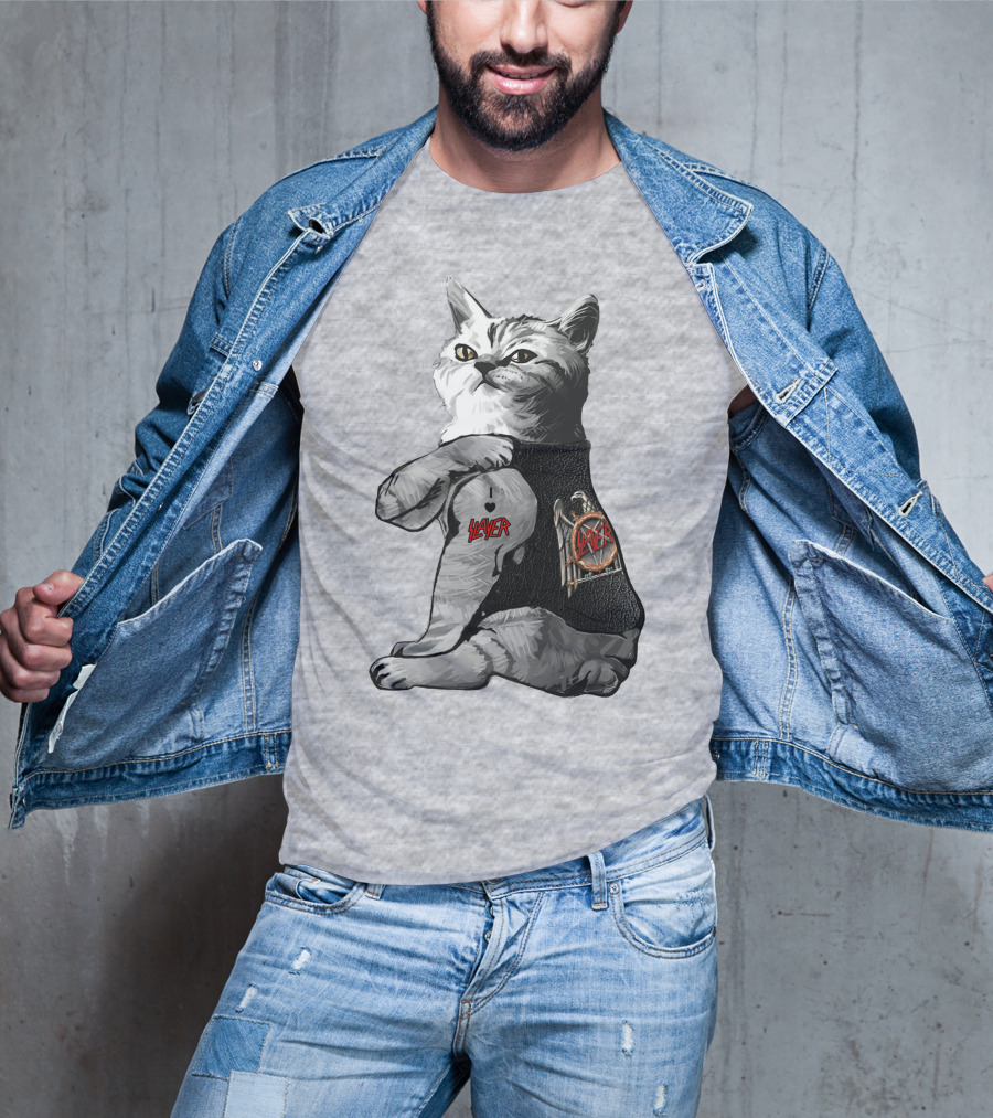 Cat Wearing Iconic Slayer Logo Vest T-Shirt