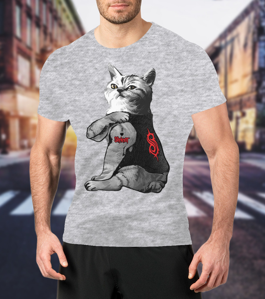 Slipknot Cat With Logo And Heart Tattoo T-Shirt