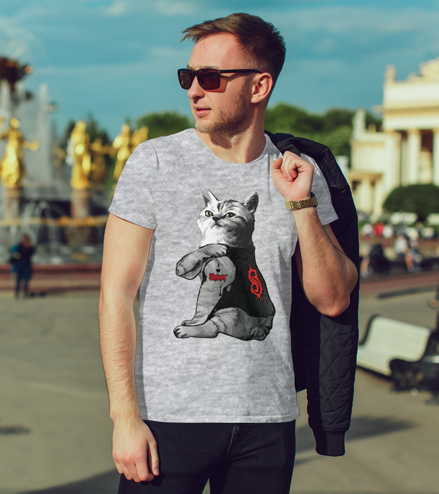 Slipknot Cat With Logo And Heart Tattoo T-Shirt