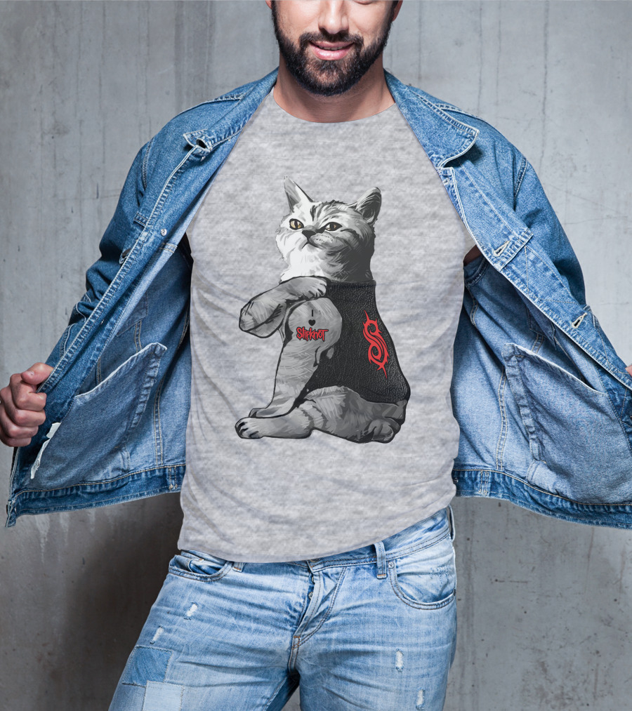 Slipknot Cat With Logo And Heart Tattoo T-Shirt