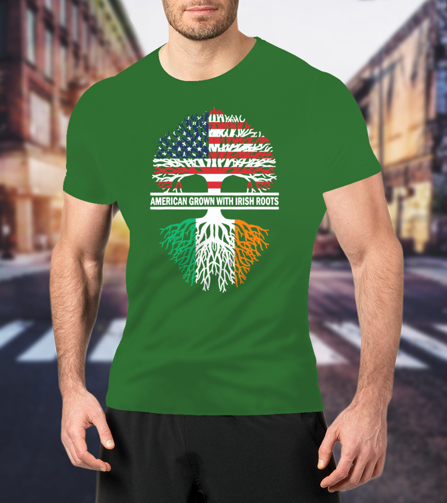 American Grown With Irish Roots Flag Tree T-Shirt