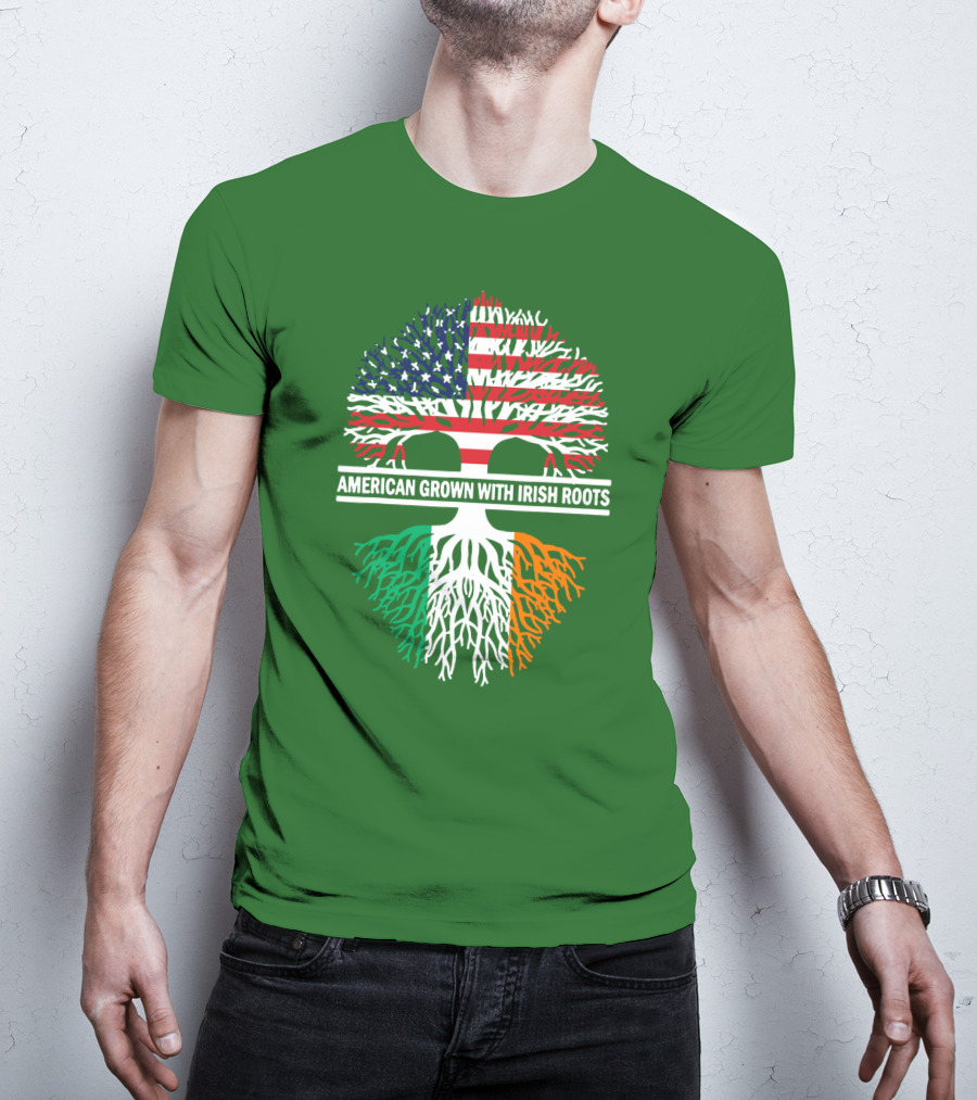 American Grown With Irish Roots Flag Tree T-Shirt