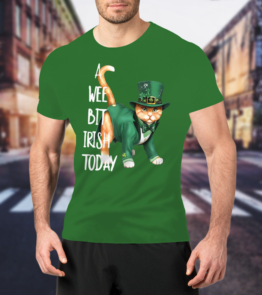 A Wee Bit Irish Today Cat In Green Suit And Leprechaun Hat T-Shirt