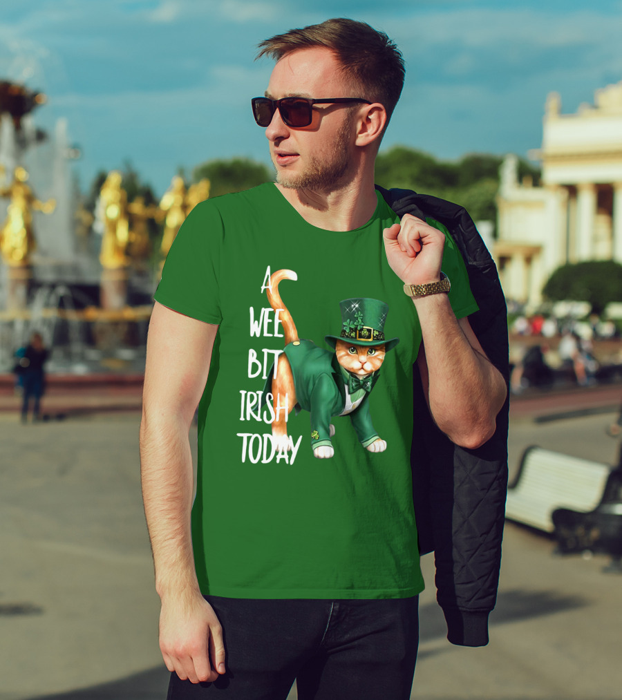 A Wee Bit Irish Today Cat In Green Suit And Leprechaun Hat T-Shirt