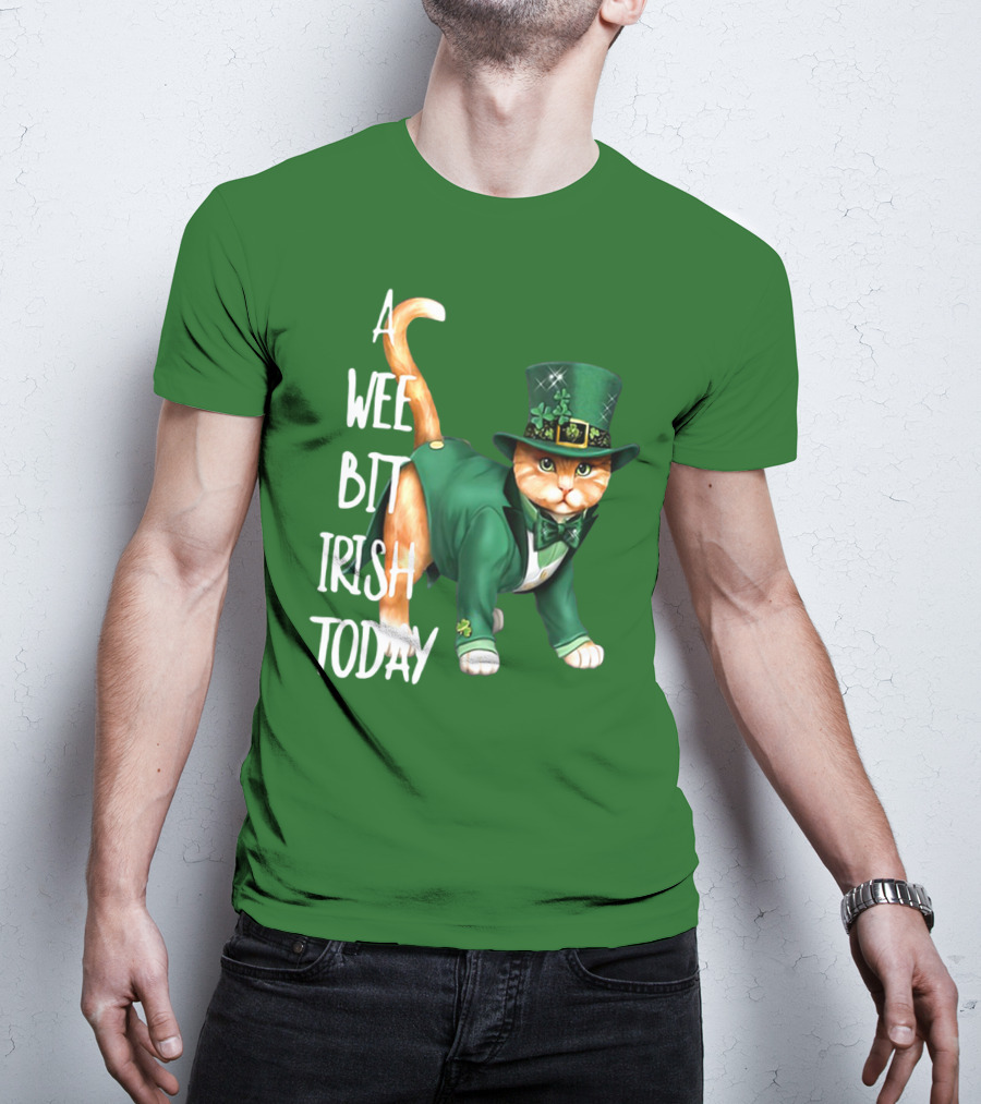 A Wee Bit Irish Today Cat In Green Suit And Leprechaun Hat T-Shirt