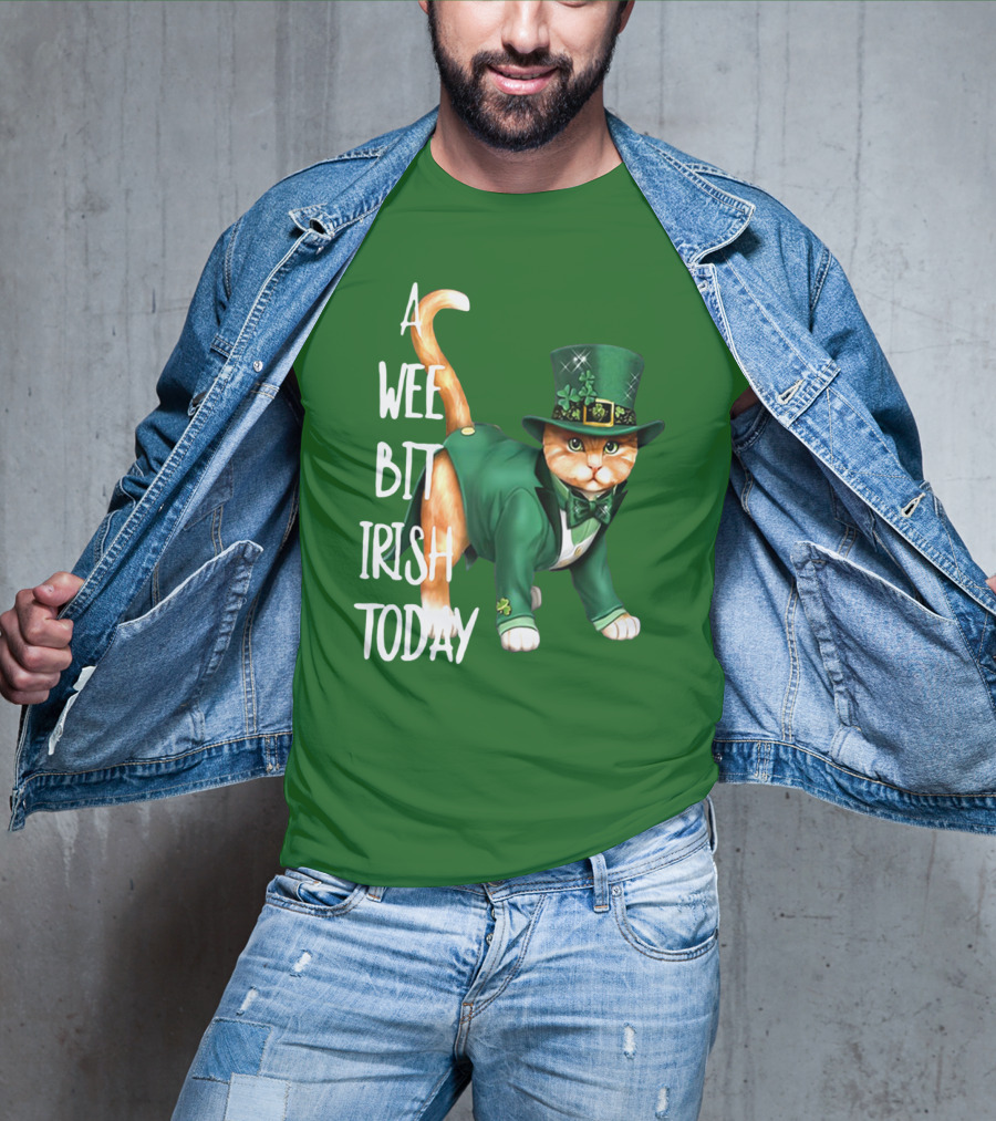 A Wee Bit Irish Today Cat In Green Suit And Leprechaun Hat T-Shirt