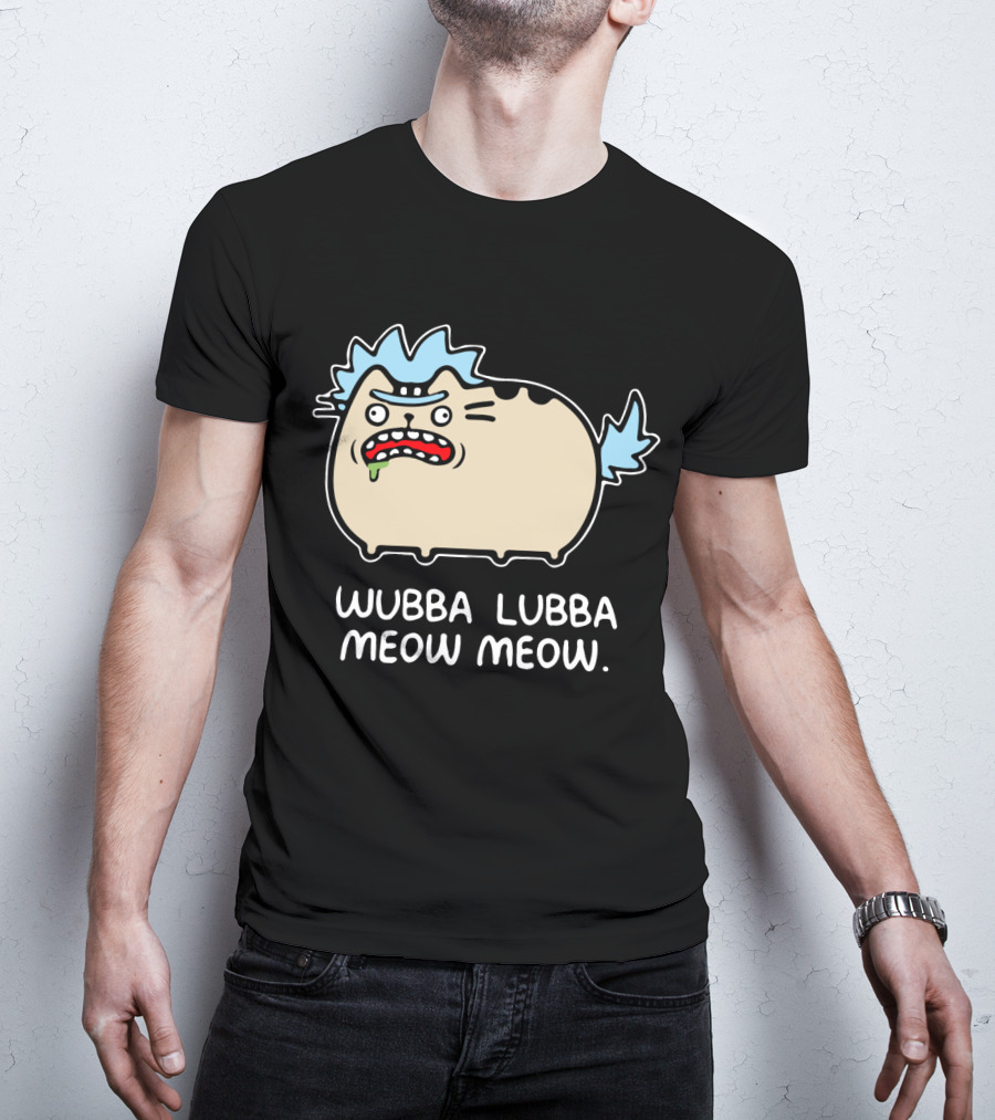 Rick And Morty Pusheen Wubba Lubba Meow Meow Cute Mashup T-Shirt
