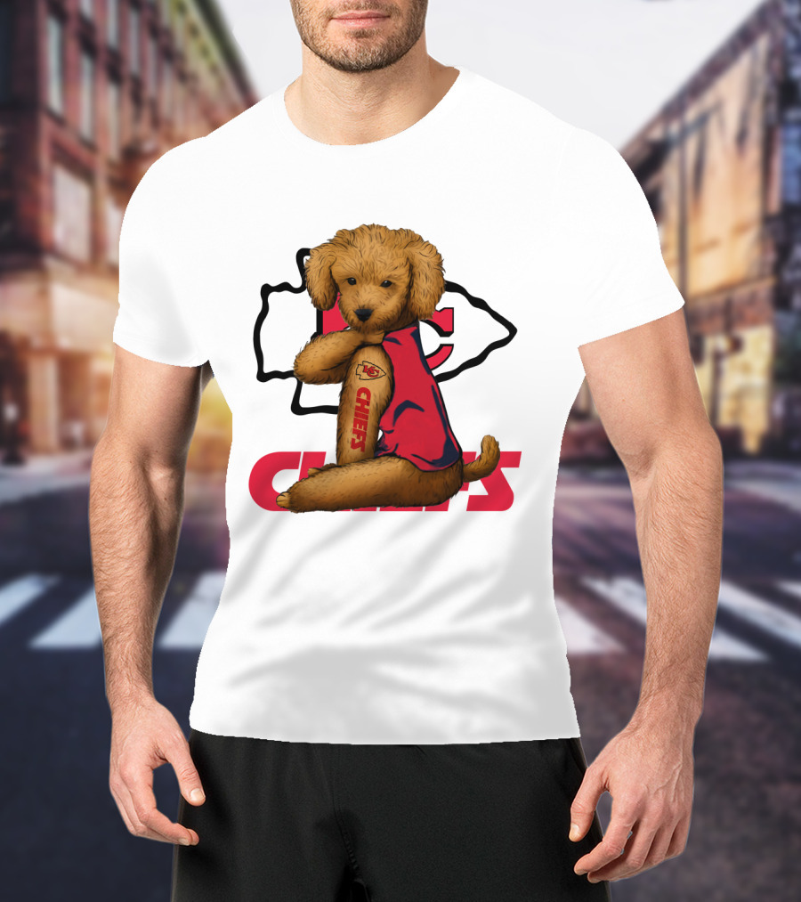 Poodle Chiefs KC Chiefs Logo Dog In Red Jersey T-Shirt