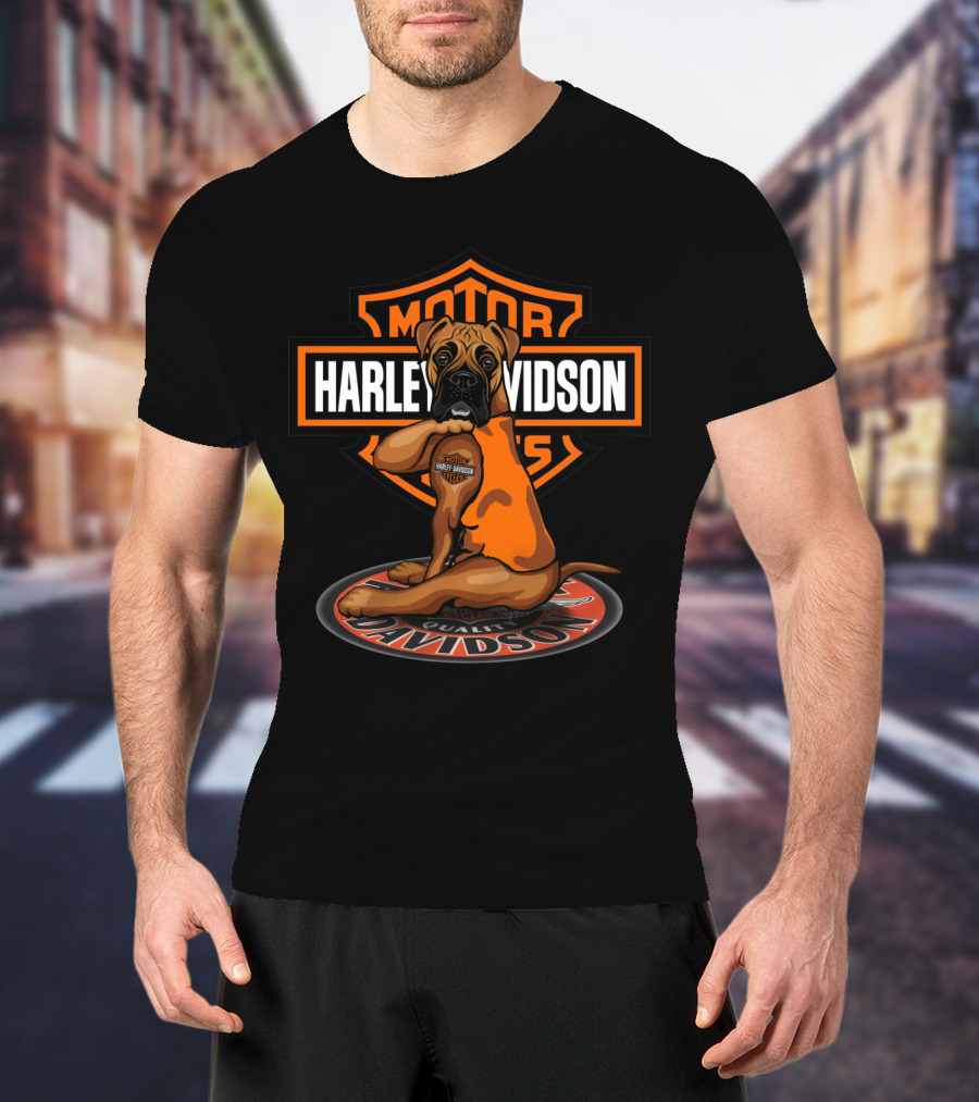 Harley Davidson Motorcycles Boxer Dog Badge T-Shirt