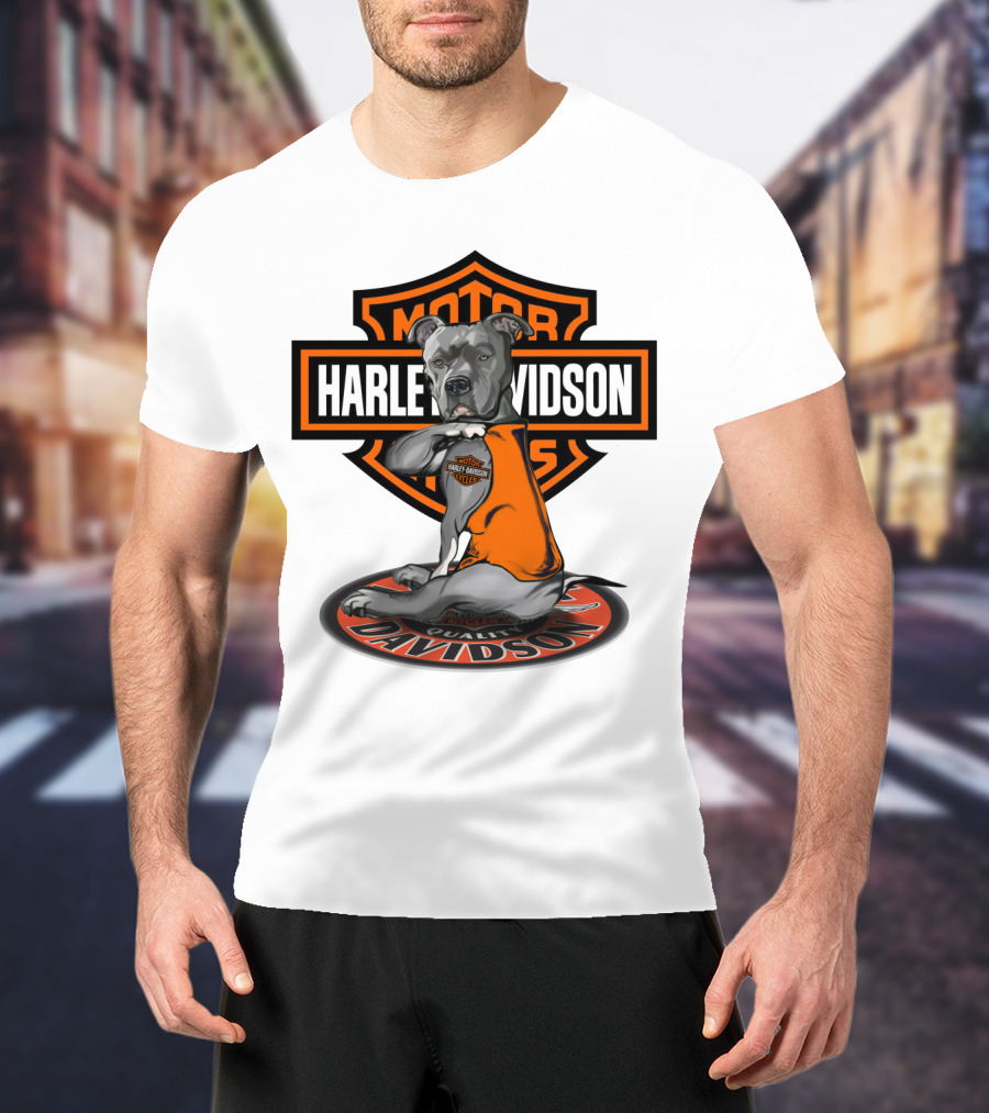 Harley Davidson Pitbull Motorcycles Icon With Orange Vest T-Shirt