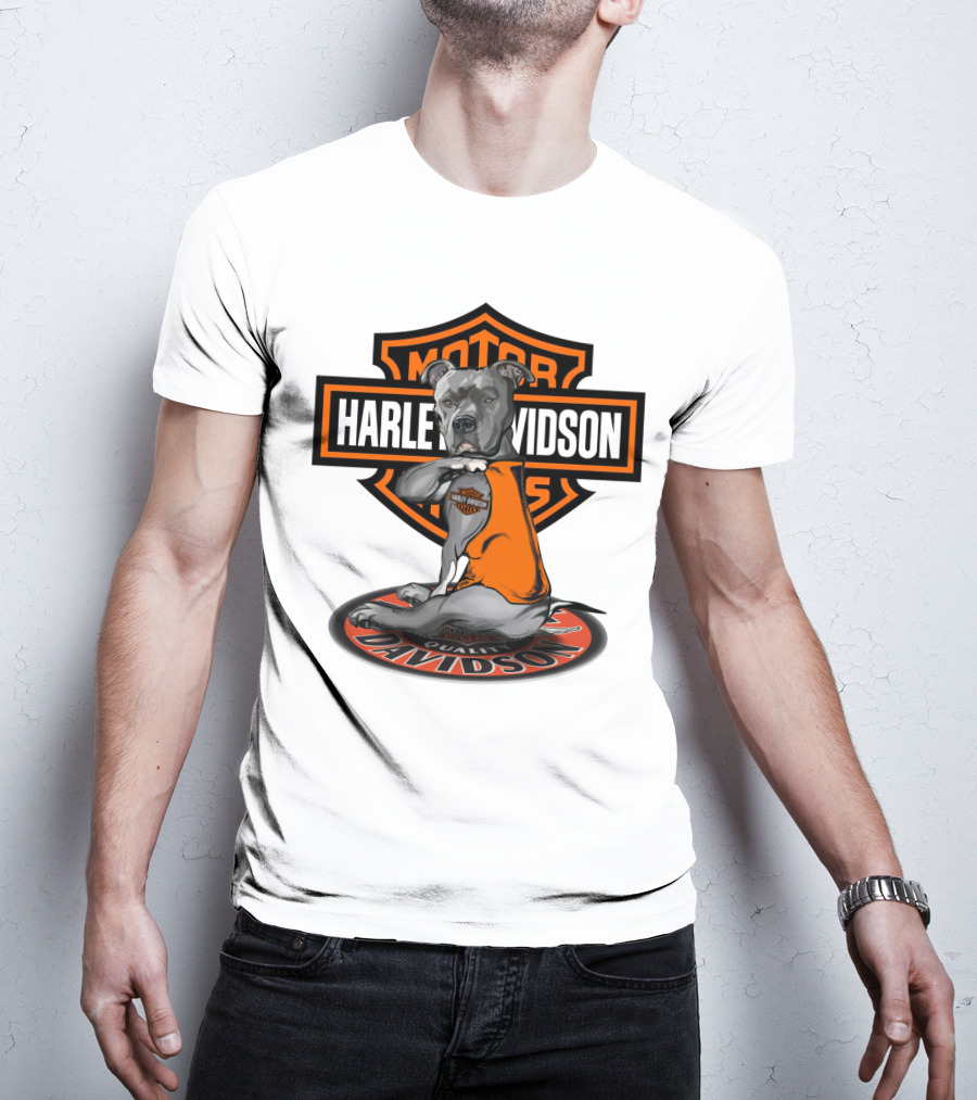 Harley Davidson Pitbull Motorcycles Icon With Orange Vest T-Shirt