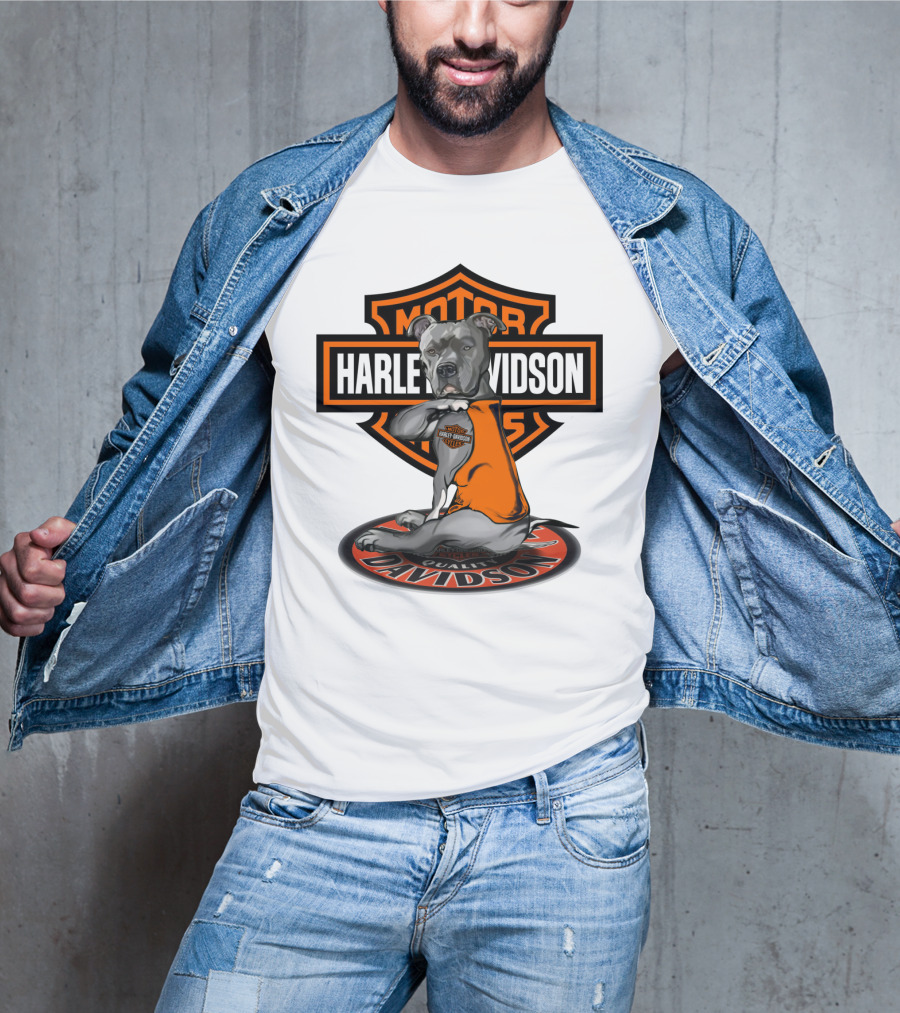 Harley Davidson Pitbull Motorcycles Icon With Orange Vest T-Shirt