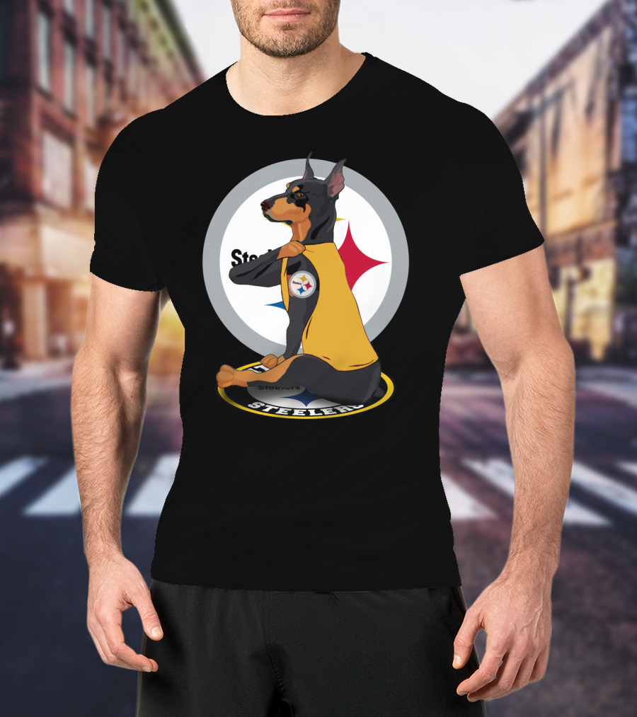 Steelers Dobermann Yellow Jersey With Steelmark Logo On Sports T-Shirt
