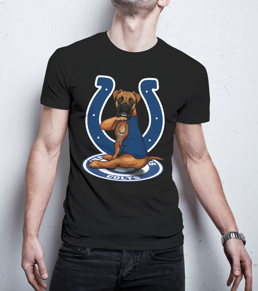 Boxer Colts Fan Dog With Horseshoe T-Shirt