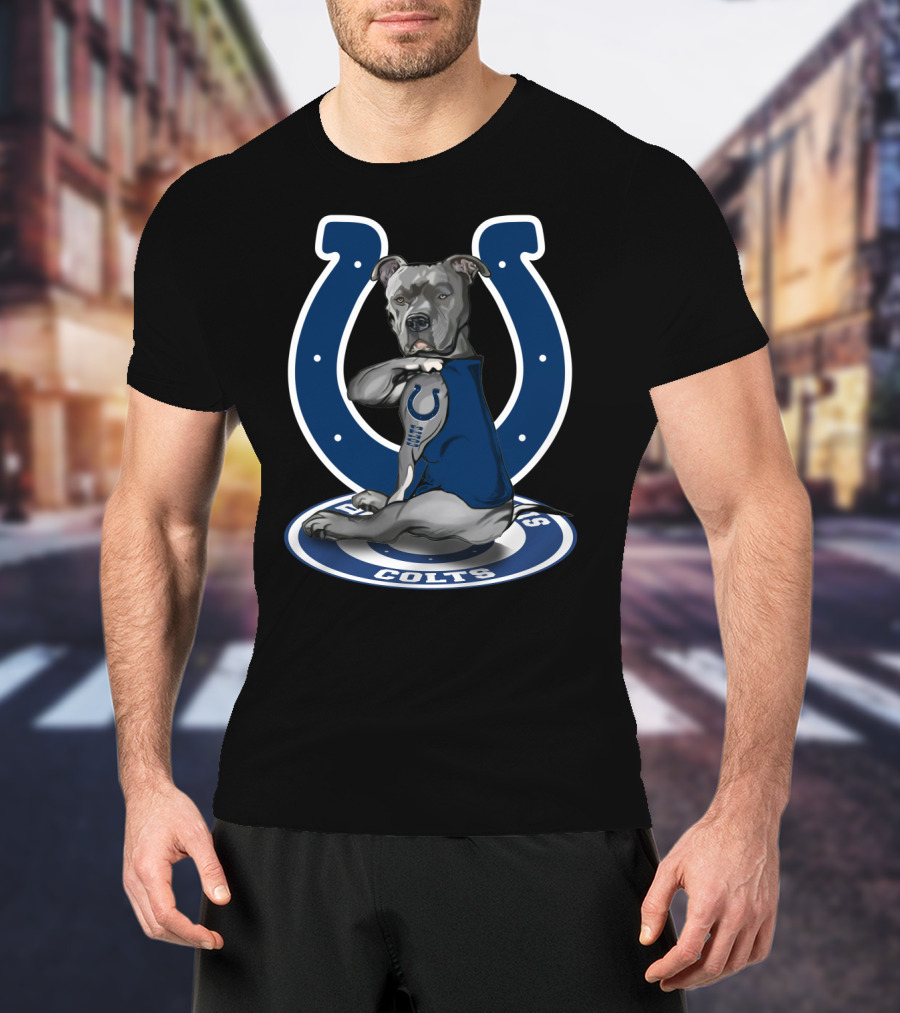 Indianapolis Colts Pitbull Mascot Featuring Iconic Horseshoe T-Shirt