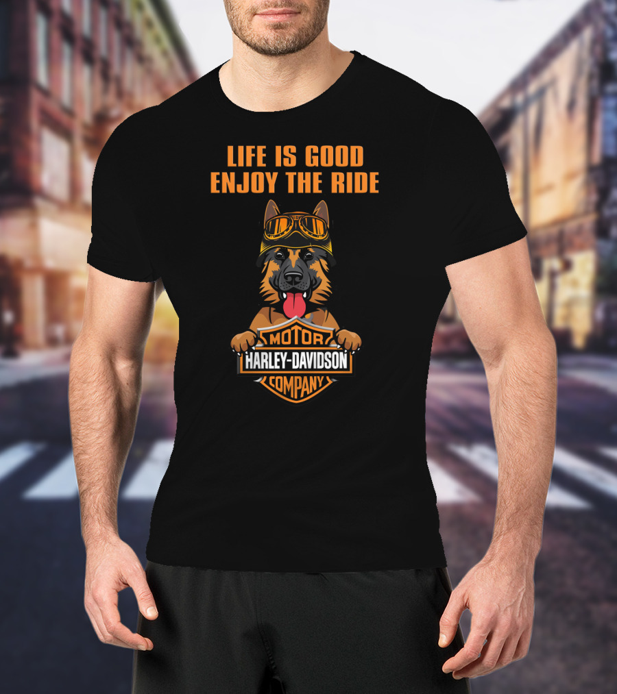 Life Is Good Enjoy The Ride Harley Davidson Motor Company German Shepherd T-Shirt