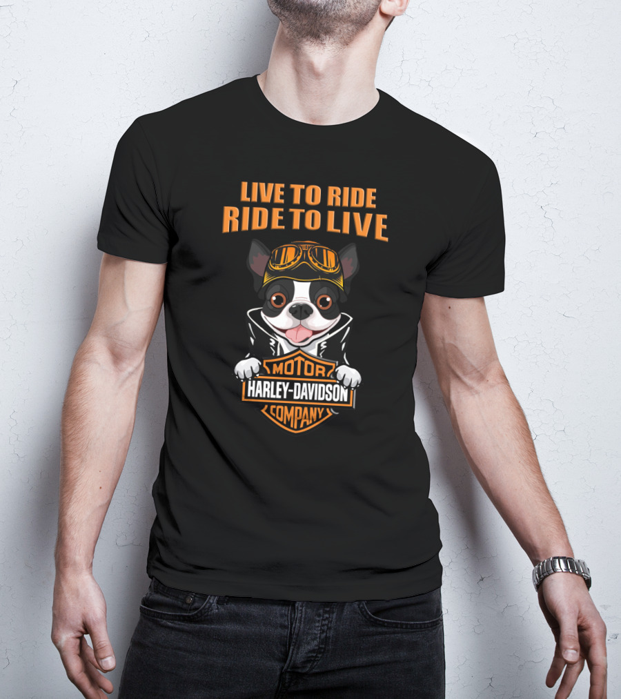Live To Ride Ride To Live Motor Harley Davidson Company Dog With Goggles T-Shirt