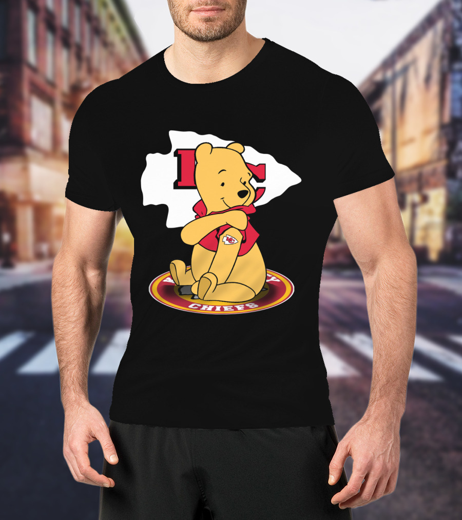 Pooh Character Chiefs KC Arrowhead Logo Circle T-Shirt