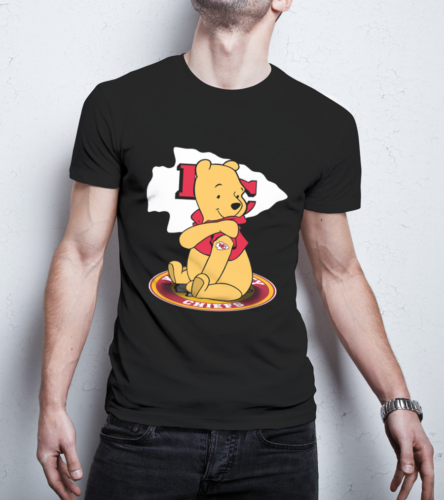 Pooh Character Chiefs KC Arrowhead Logo Circle T-Shirt