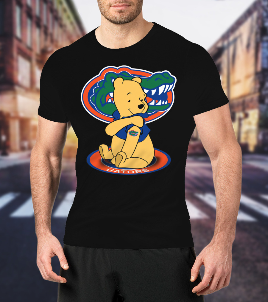 Pooh Wearing Florida Gators Blue Shirt With Gators Logo And Florida Gators Mascot T-Shirt