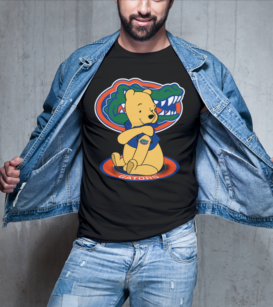 Pooh Wearing Florida Gators Blue Shirt With Gators Logo And Florida Gators Mascot T-Shirt