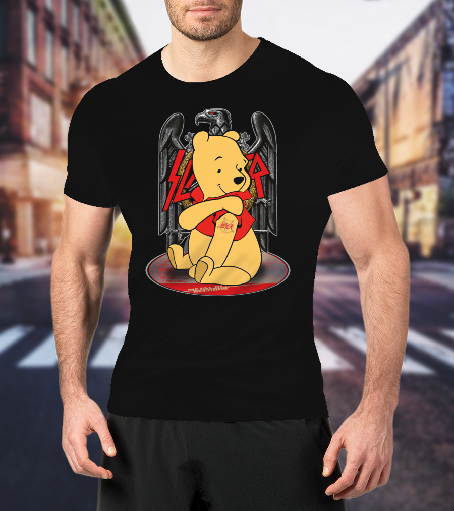 Pooh Slayer Winnie With Metal Eagle Emblem T-Shirt