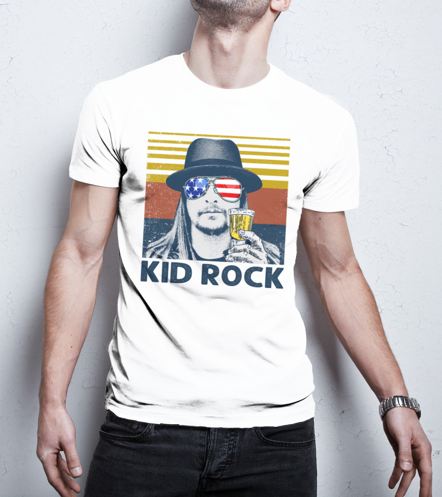 Kid Rock American Flag Sunglasses And Beer T-Shirt