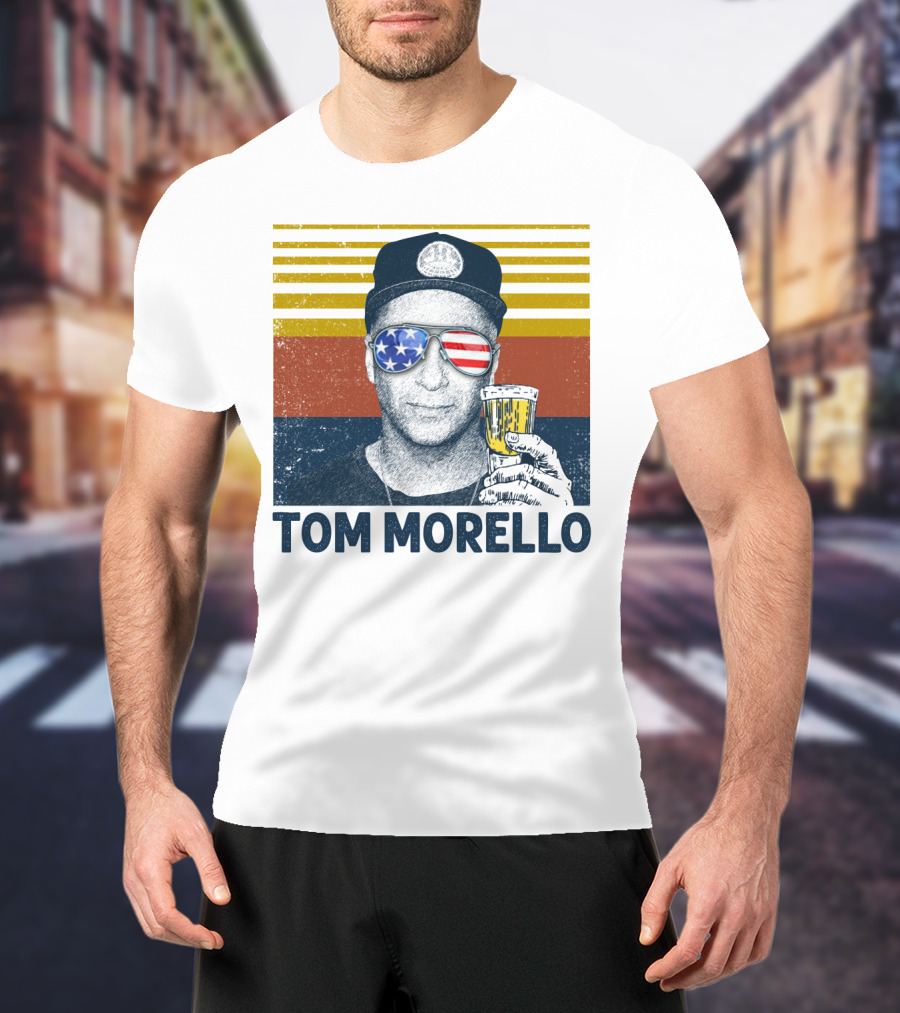 Tom Morello American Flag Sunglasses And Beer T-Shirt