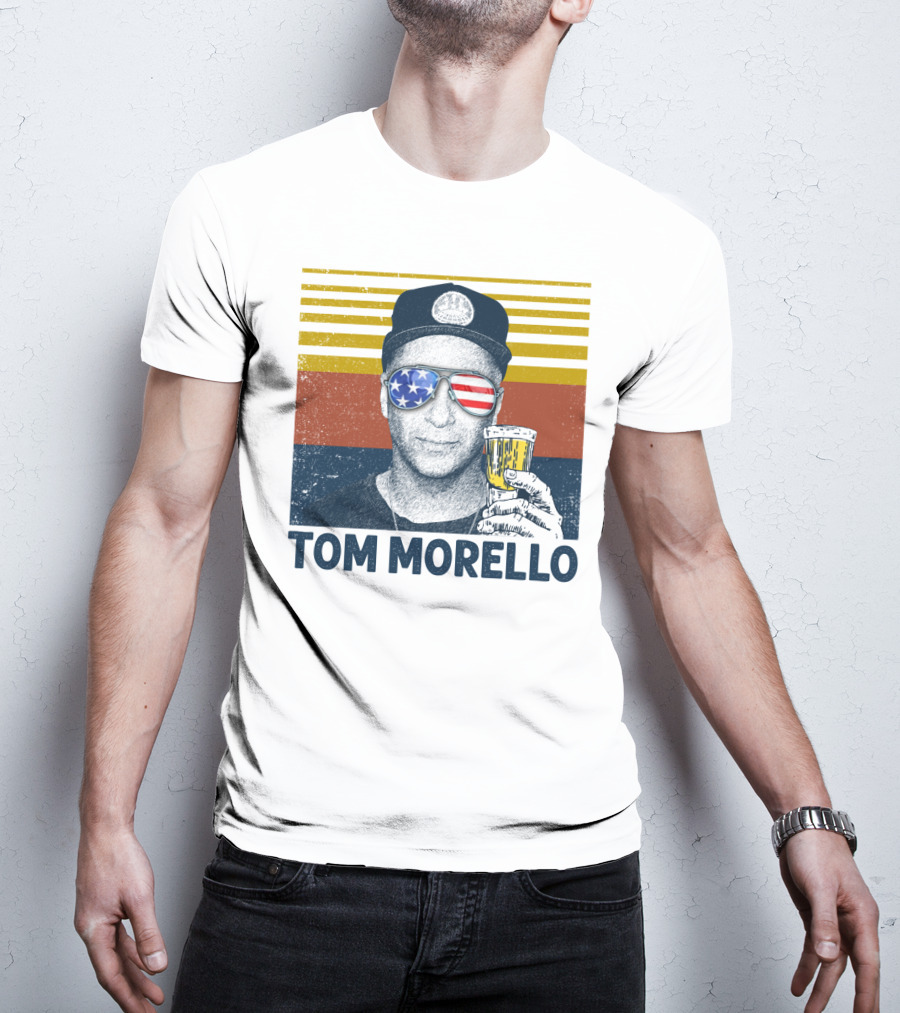 Tom Morello American Flag Sunglasses And Beer T-Shirt