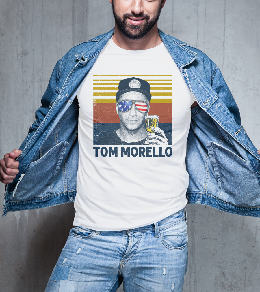 Tom Morello American Flag Sunglasses And Beer T-Shirt