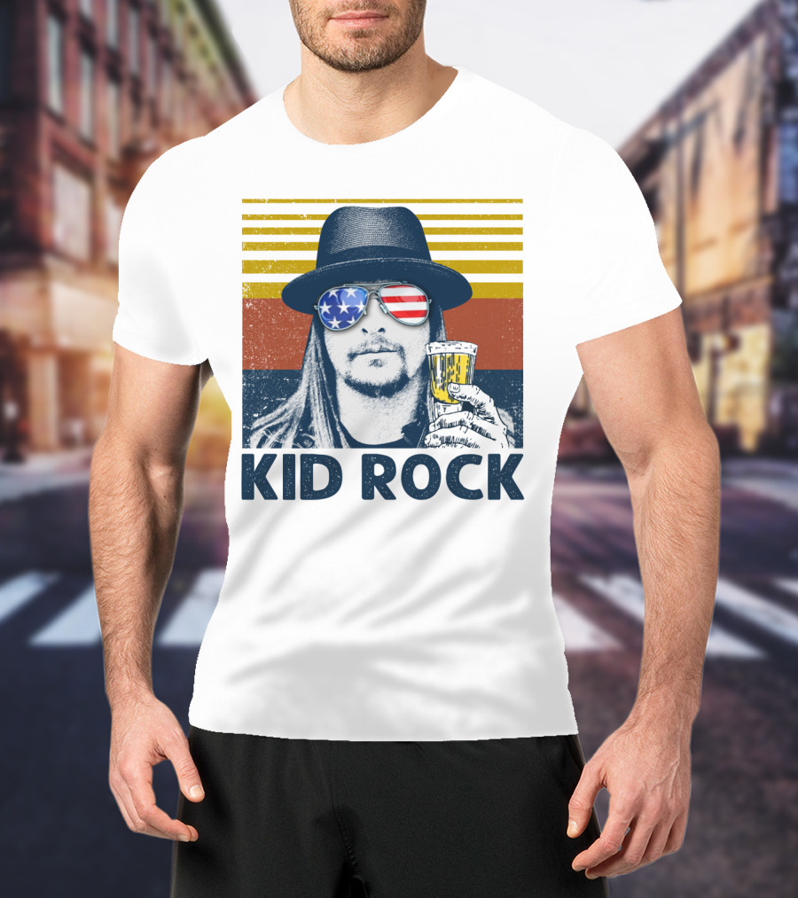 Kid Rock Stars And Stripes Sunglasses Man Holding Beer T-Shirt