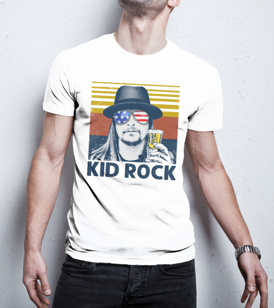 Kid Rock Stars And Stripes Sunglasses Man Holding Beer T-Shirt