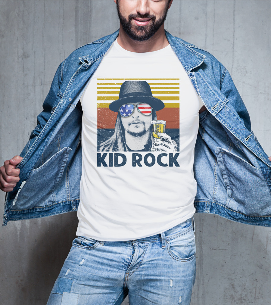 Kid Rock Stars And Stripes Sunglasses Man Holding Beer T-Shirt