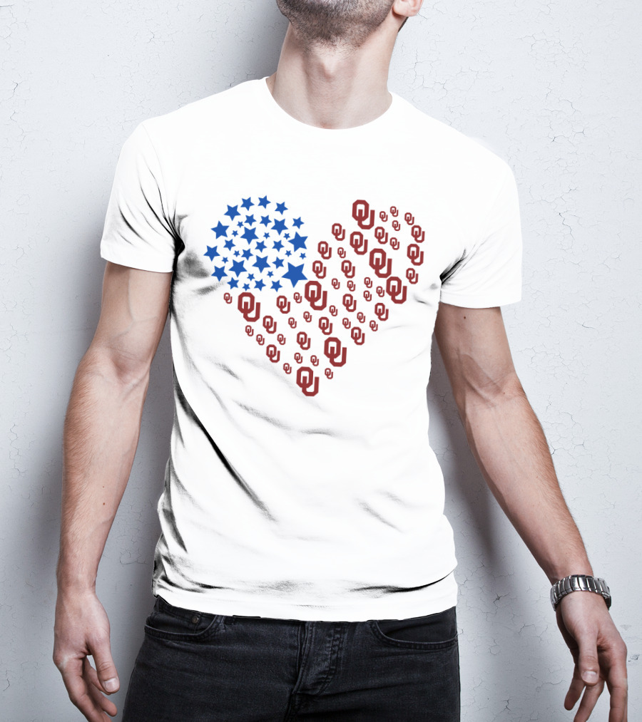 Heartflag Ncaa Oklahoma Stars And Ou Logos Usa Flag T-Shirt