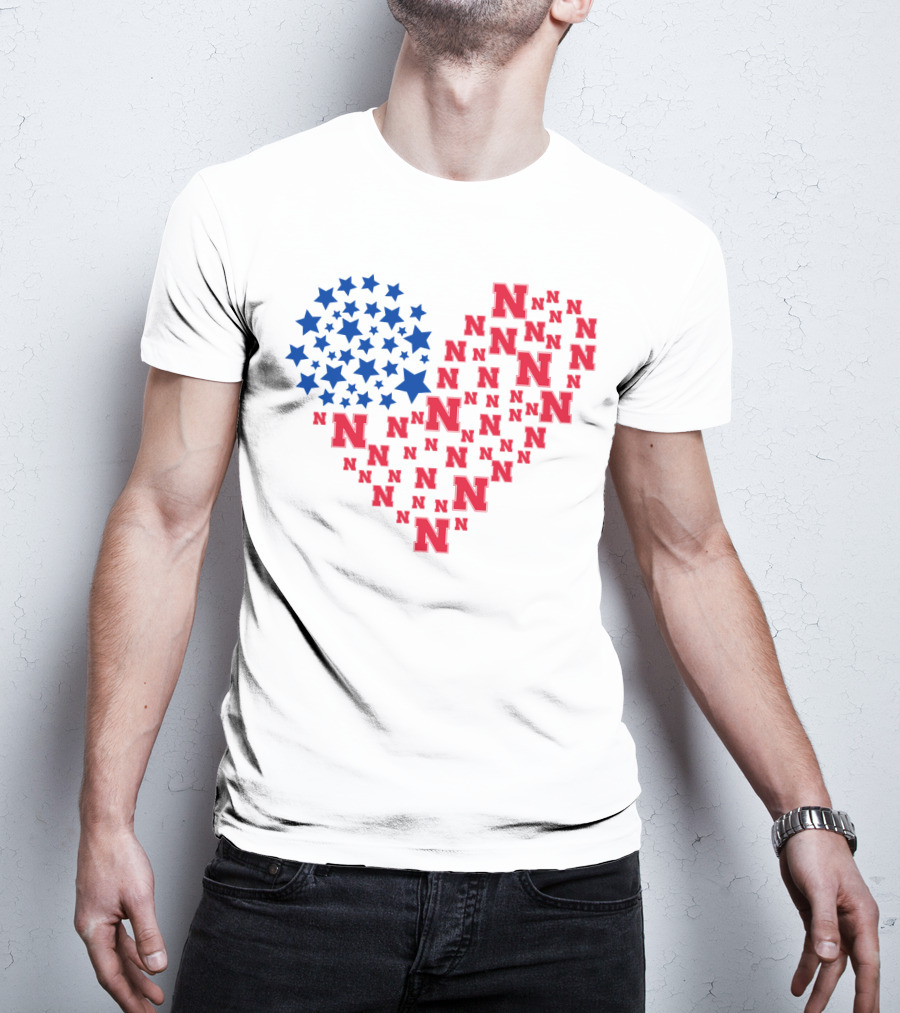 Heartflag Ncaa 19 Nebraska Red N Blue Stars T-Shirt