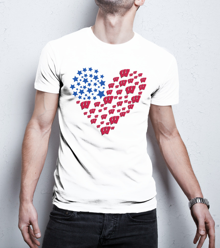 Wisconsin Badgers Heart Blue Stars Red W T-Shirt