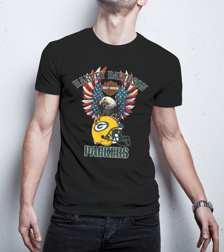 Harley Davidson Motor Cycles Packers Eagle Helmet Flag T-Shirt