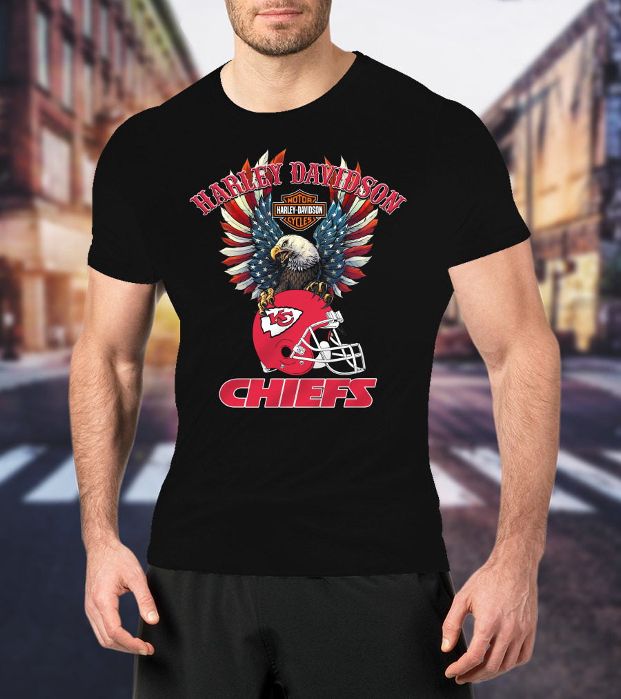 Harley Davidson Motor Cycles Chiefs Nfl Eagle Kansas City Helmet Flag T-Shirt