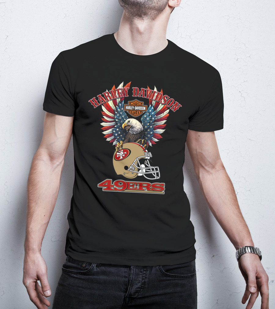 Harley Davidson Motor Cycles 49ers Nfl Bald Eagle Helmet T-Shirt