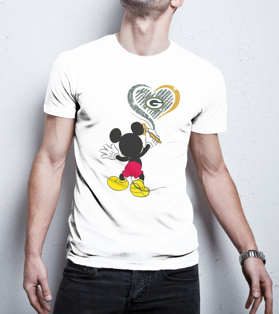 Mickey Mouse Painting Green Bay Packers Heart T-Shirt