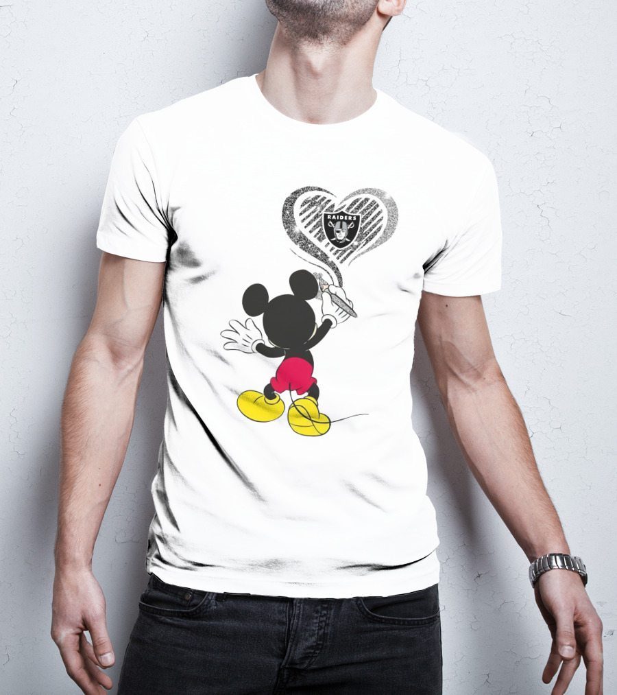 Mickey Mouse Raiders Heart Sketch 23-Oakland Raiders T-Shirt
