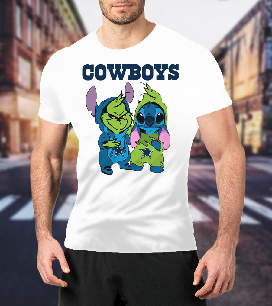 Cowboys Disney NFL Stitch Grinch Character Mashup T-Shirt