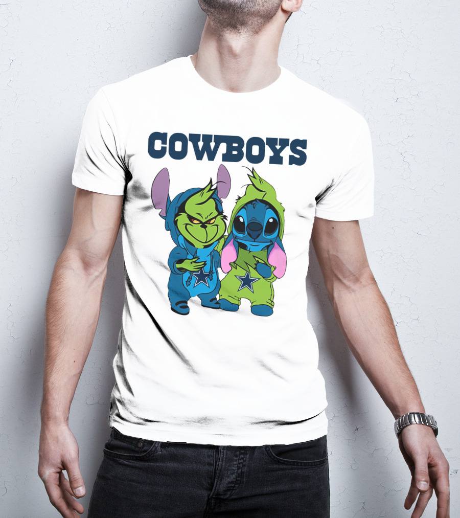 Cowboys Disney NFL Stitch Grinch Character Mashup T-Shirt
