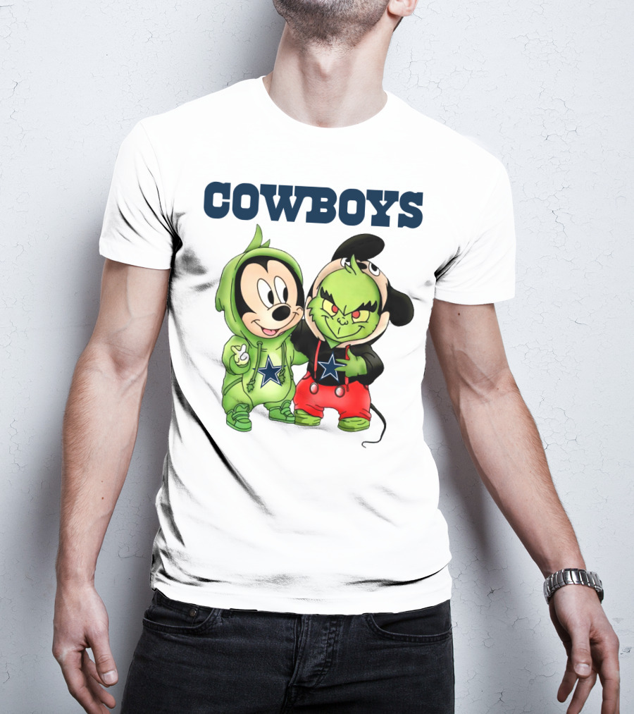 Cowboys Mickey Mouse And Grinch Collaboration Football Fan Style T-Shirt